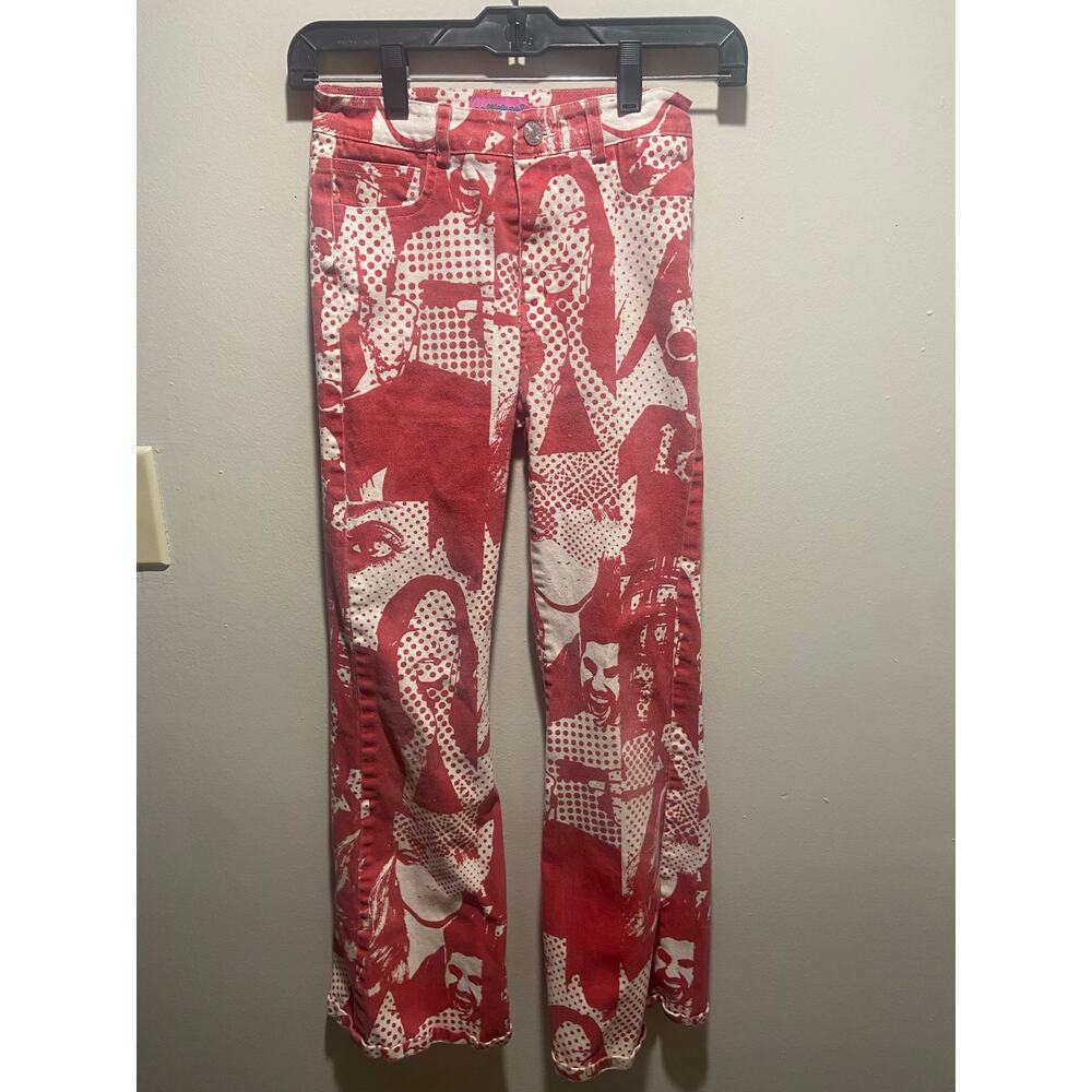 Y2K Edikted Red Pop Art Print Jeans XS